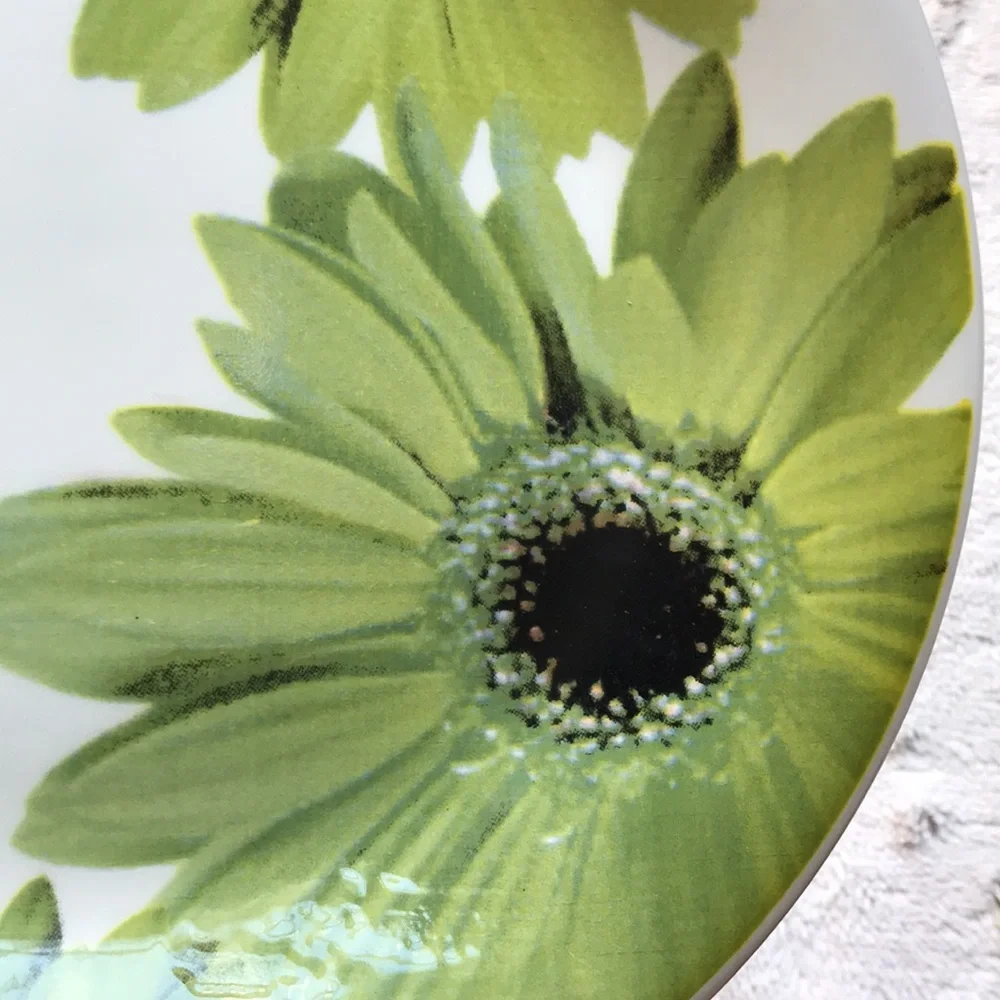 Crate & Barrel Gerber Daisy Buffet Plate made in Italy shades of green